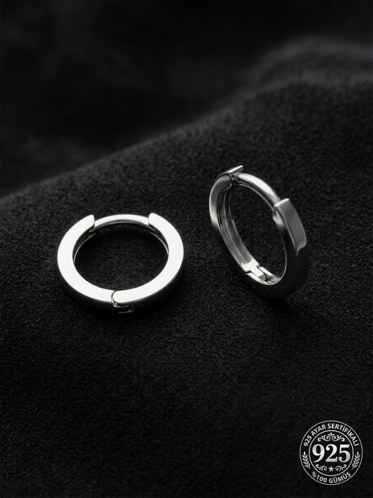 925 Ayar Gümüş Rodyum Kaplama Yuvarlak Unisex Halka Küpe - Çift (2x12mm)