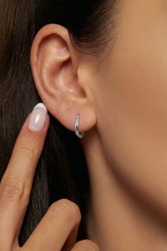 925 Ayar Gümüş Rodyum Kaplama Yuvarlak Unisex Halka Küpe - Çift (2x12mm)