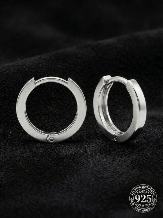 925 Ayar Gümüş Rodyum Kaplama Yuvarlak Unisex Halka Küpe - Çift (2x14mm)