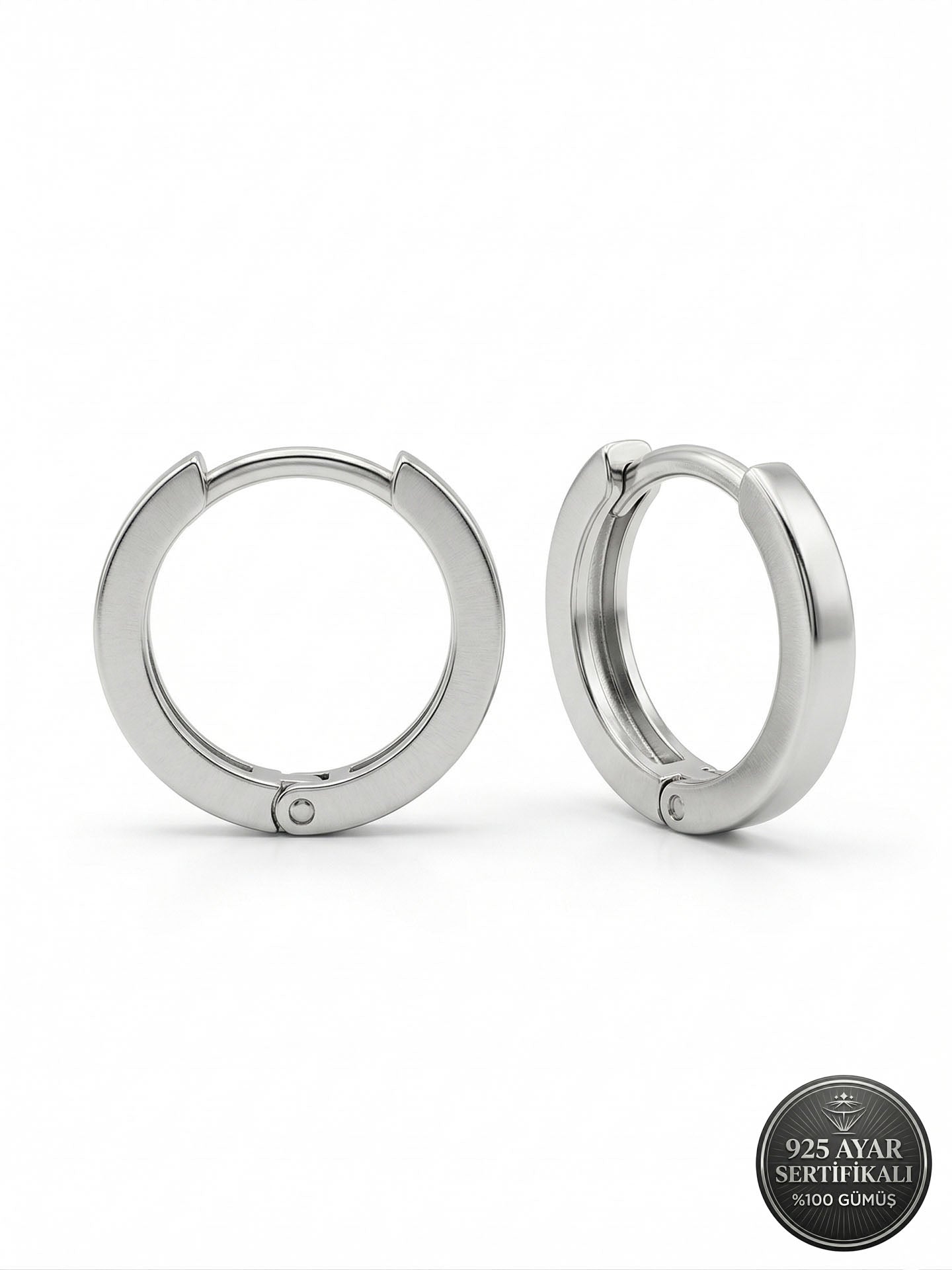 925 Ayar Gümüş Rodyum Kaplama Yuvarlak Unisex Halka Küpe - Çift (2x14mm)