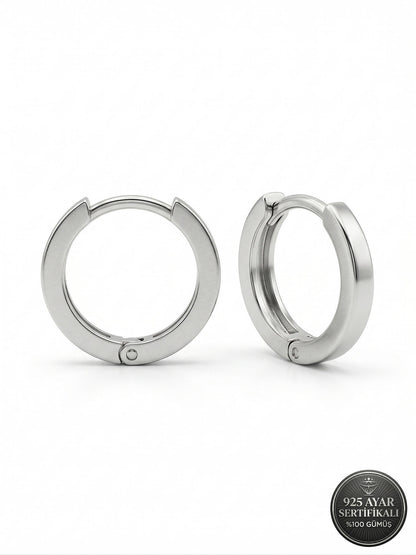 925 Ayar Gümüş Rodyum Kaplama Yuvarlak Unisex Halka Küpe - Çift (2x14mm)