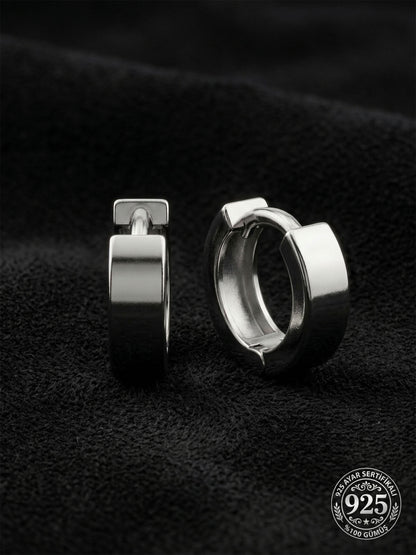 925 Ayar Gümüş Rodyum Kaplama Yuvarlak Unisex Huggie Halka Küpe - Çift (4x11mm)