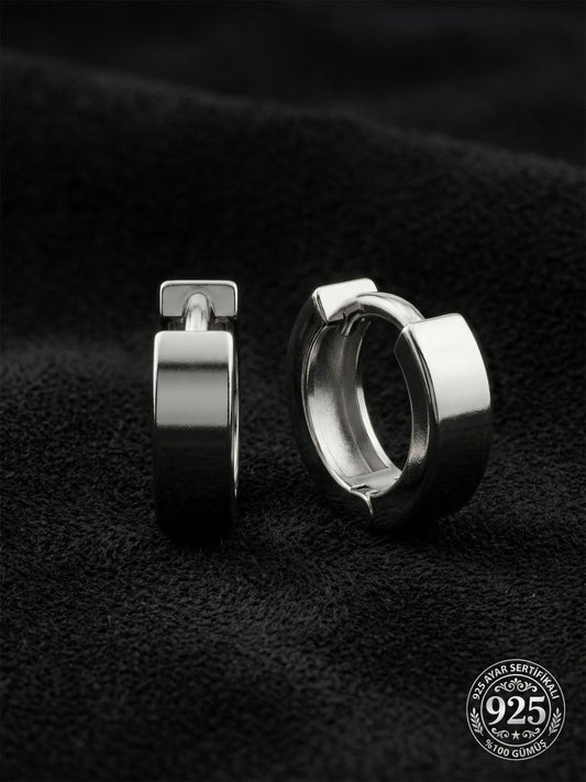 925 Ayar Gümüş Rodyum Kaplama Yuvarlak Unisex Huggie Halka Küpe - Çift (4x11mm)