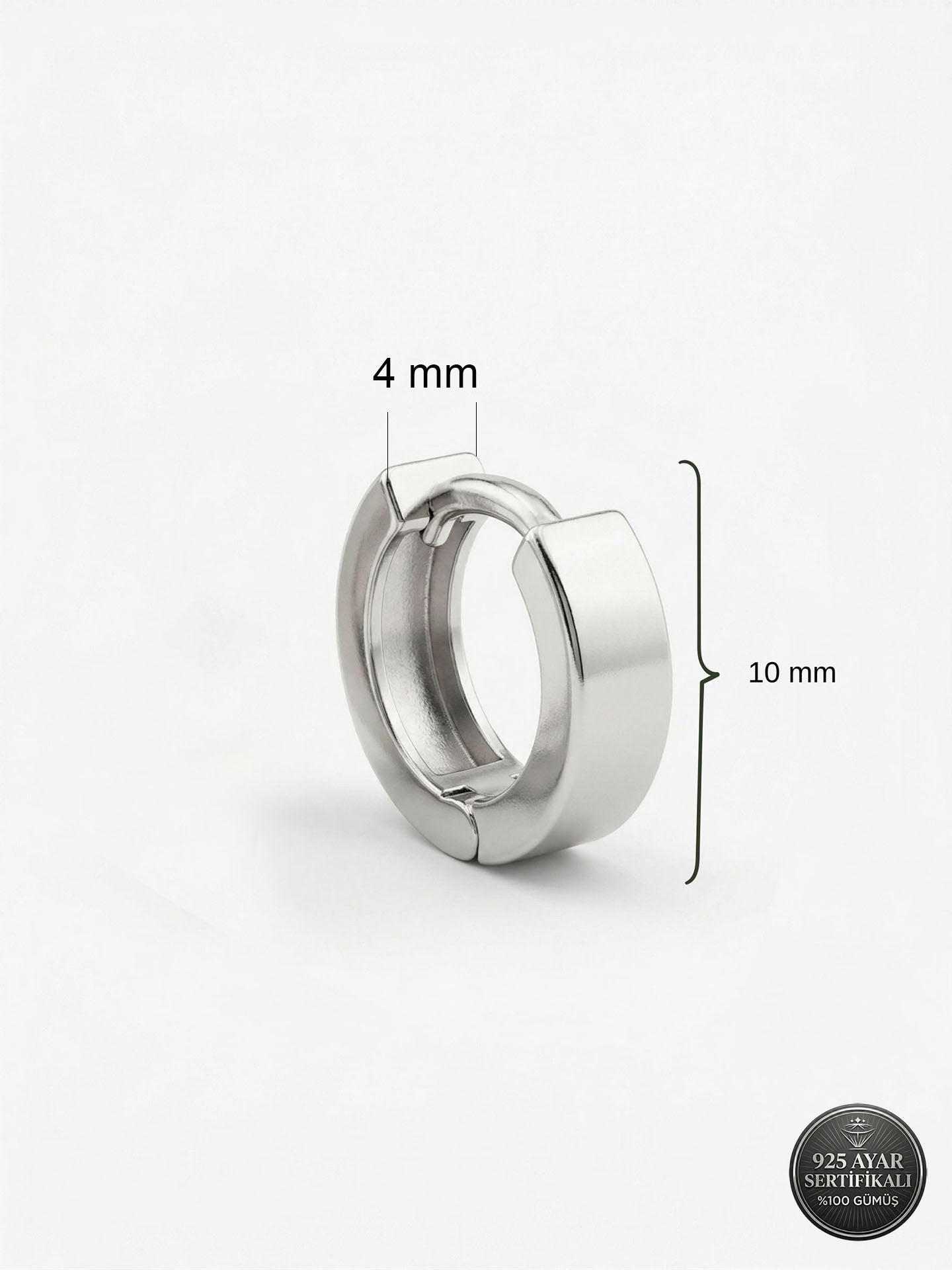 925 Ayar Gümüş Rodyum Kaplama Yuvarlak Unisex Huggie Halka Küpe - Çift (4x11mm)