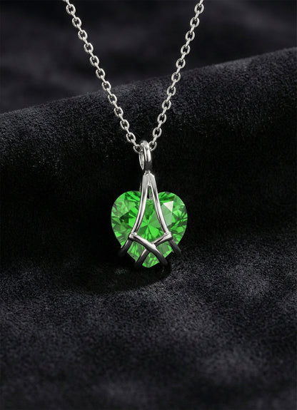 925 Ayar Gümüş Rodyum Renk Zümrüt Taşlı Kafes Kalp Arkadaşlık Kolyesi