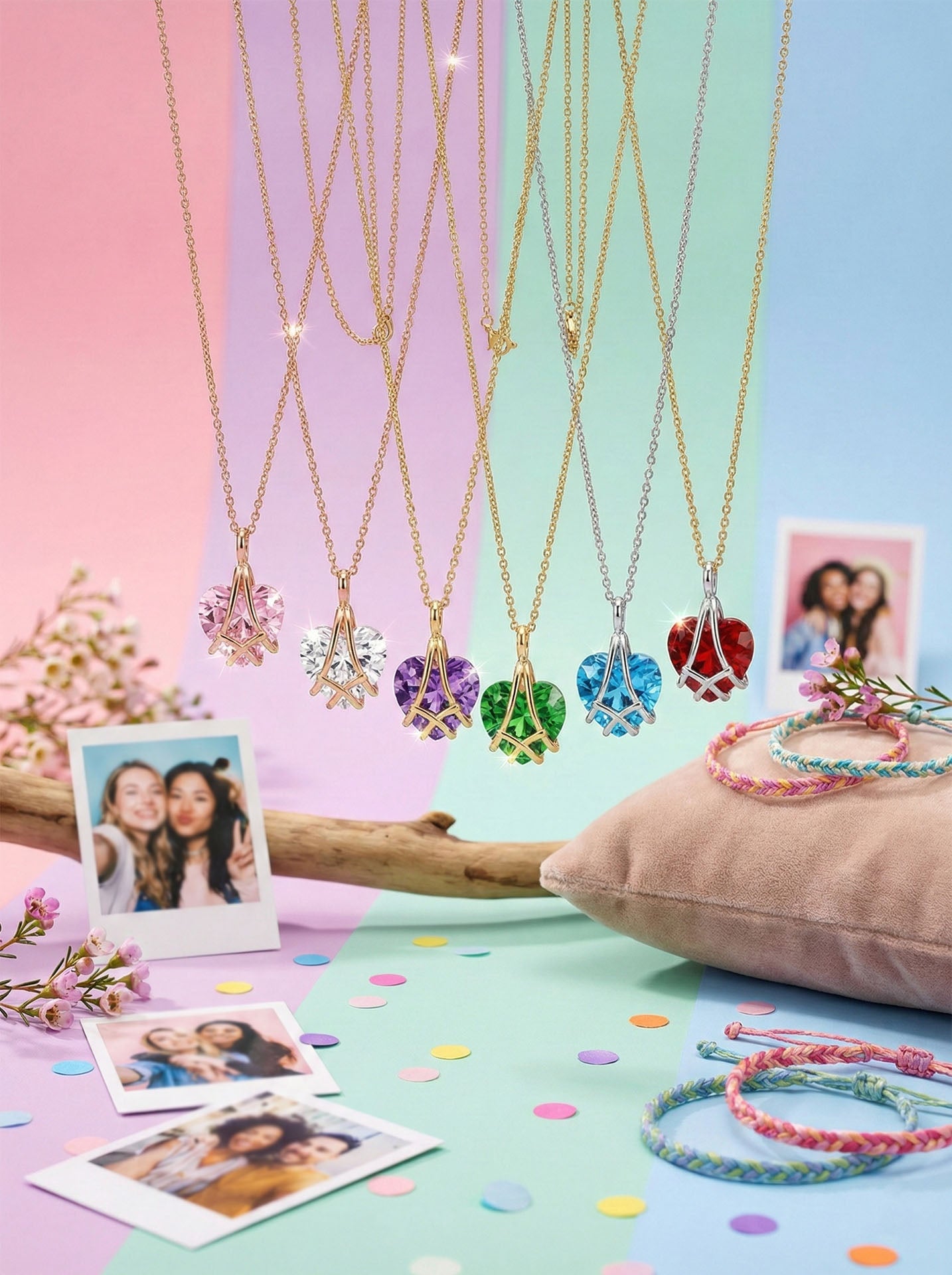 925 Ayar Gümüş Rodyum Renk Zümrüt Taşlı Kafes Kalp Arkadaşlık Kolyesi