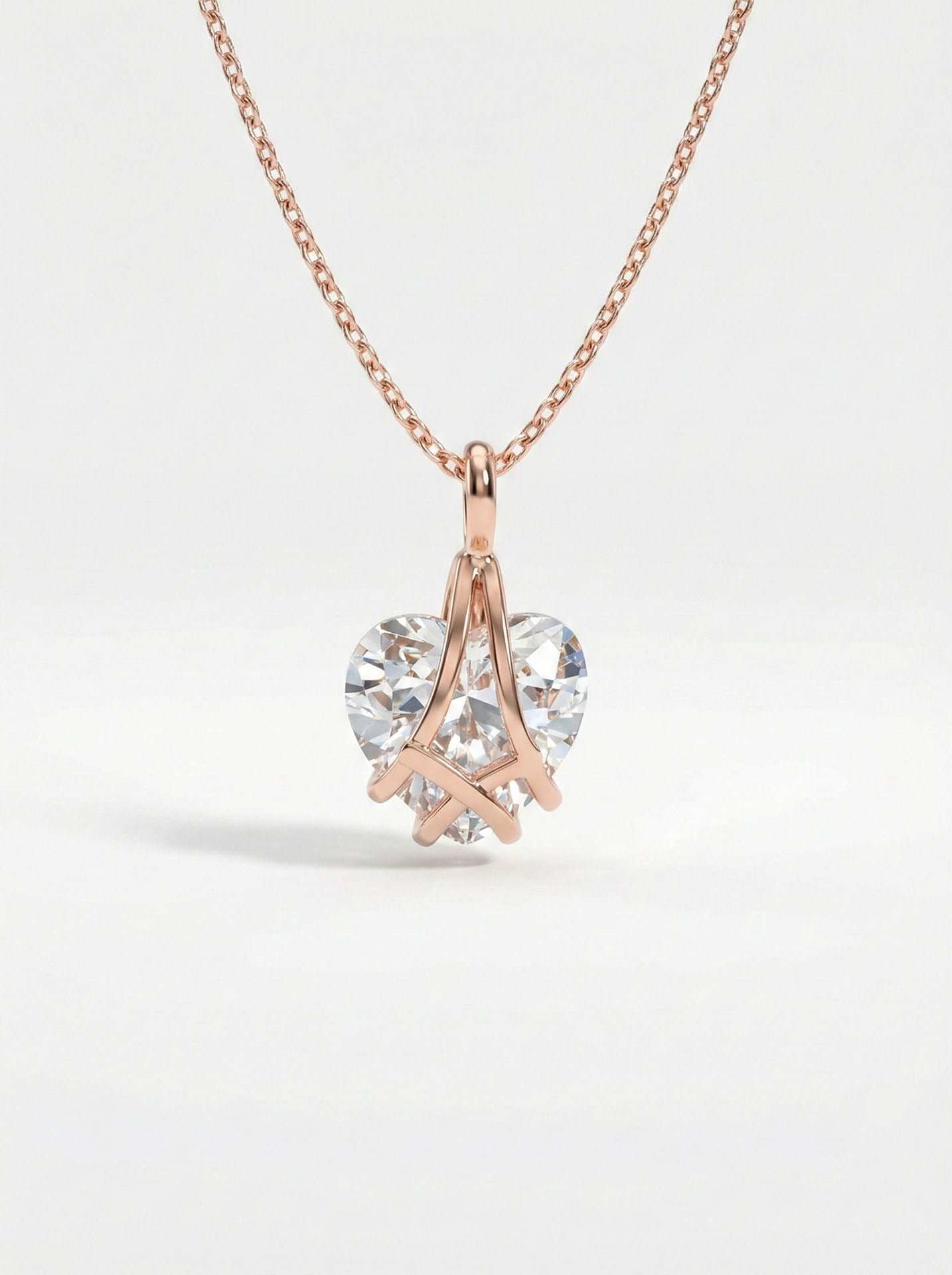 925 Ayar Gümüş Rose Renk Zirkon Taşlı Kafes Kalp Arkadaşlık Kolyesi