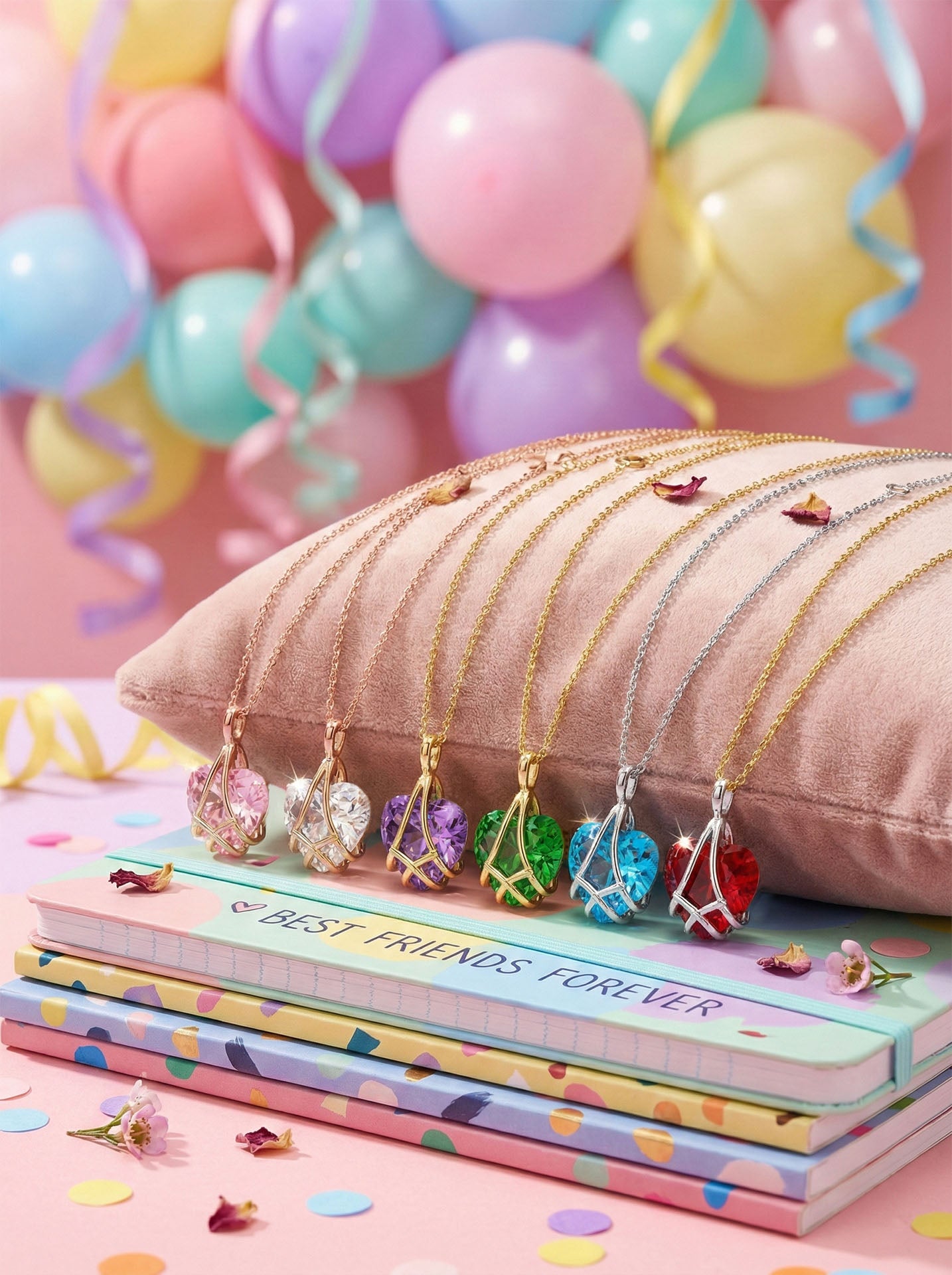 925 Ayar Gümüş Rose Renk Zümrüt Taşlı Kafes Kalp Arkadaşlık Kolyesi