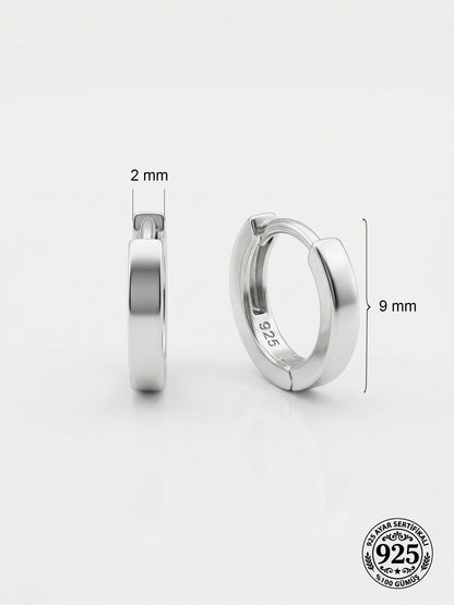 925 Ayar Gümüş Rodyum Kaplama Yuvarlak Tragus - Piercing Halka Küpe - Çift (2x9mm)