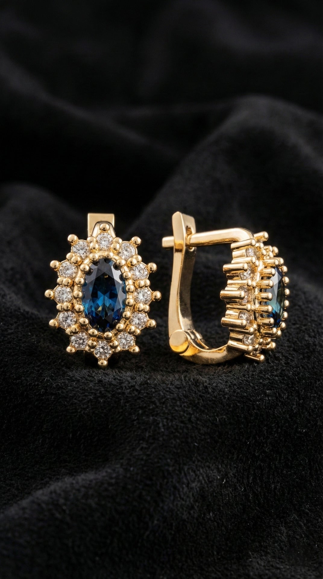 925 Ayar Gümüş Safir Taşlı Gold Oval Çocuk Küpesi