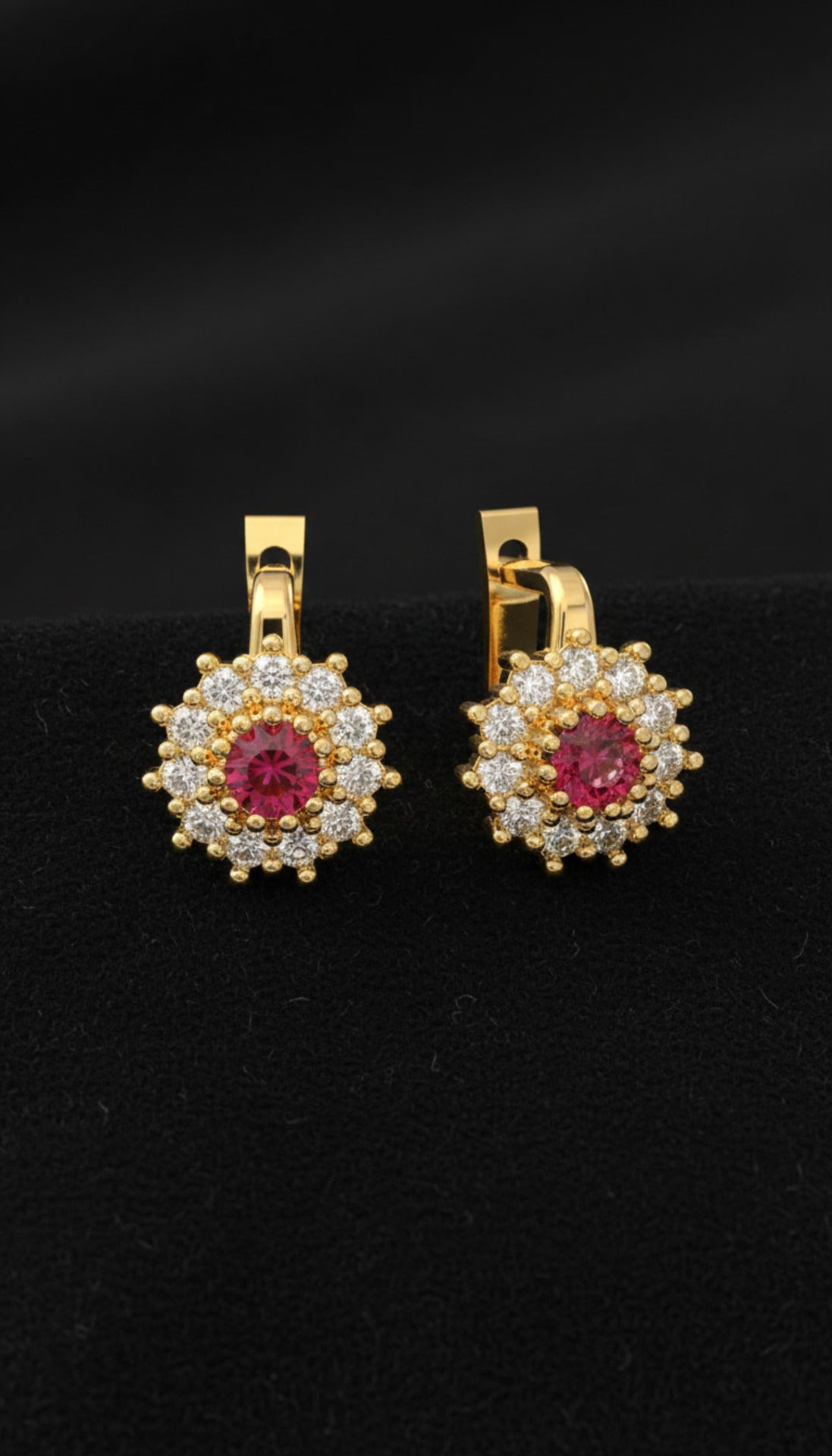 925 Ayar Gümüş Yakut Taşlı Gold Yuvarlak Çocuk Küpesi