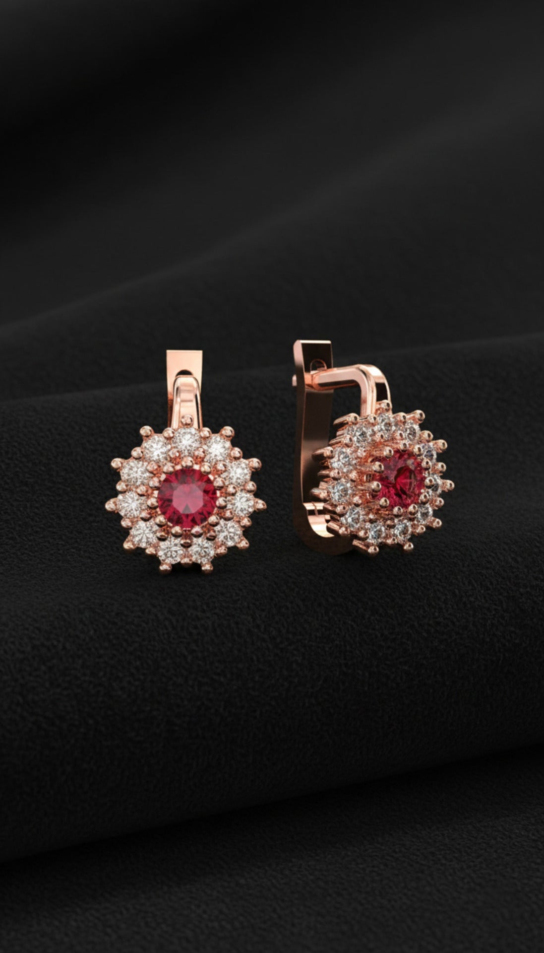 925 Ayar Gümüş Yakut Taşlı Rose Yuvarlak Çocuk Küpesi
