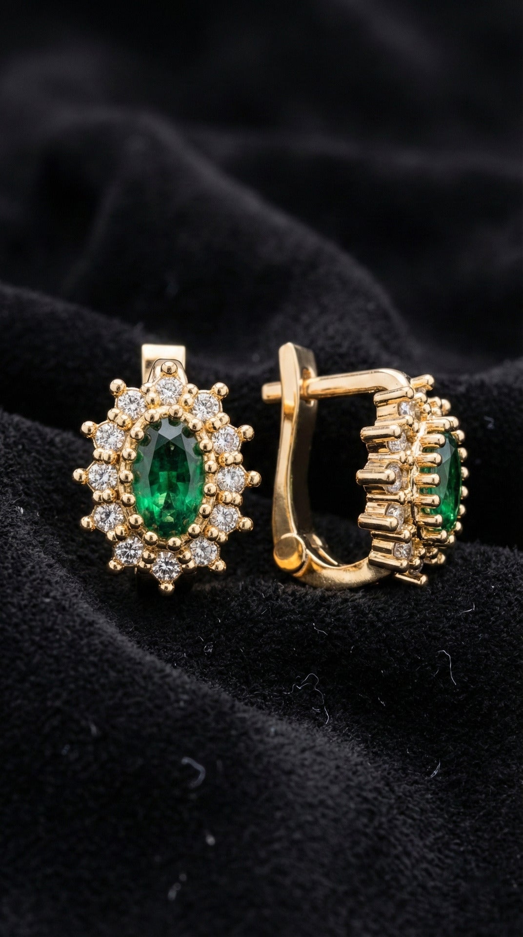 925 Ayar Gümüş Zümrüt Taşlı Gold Oval Çocuk Küpesi