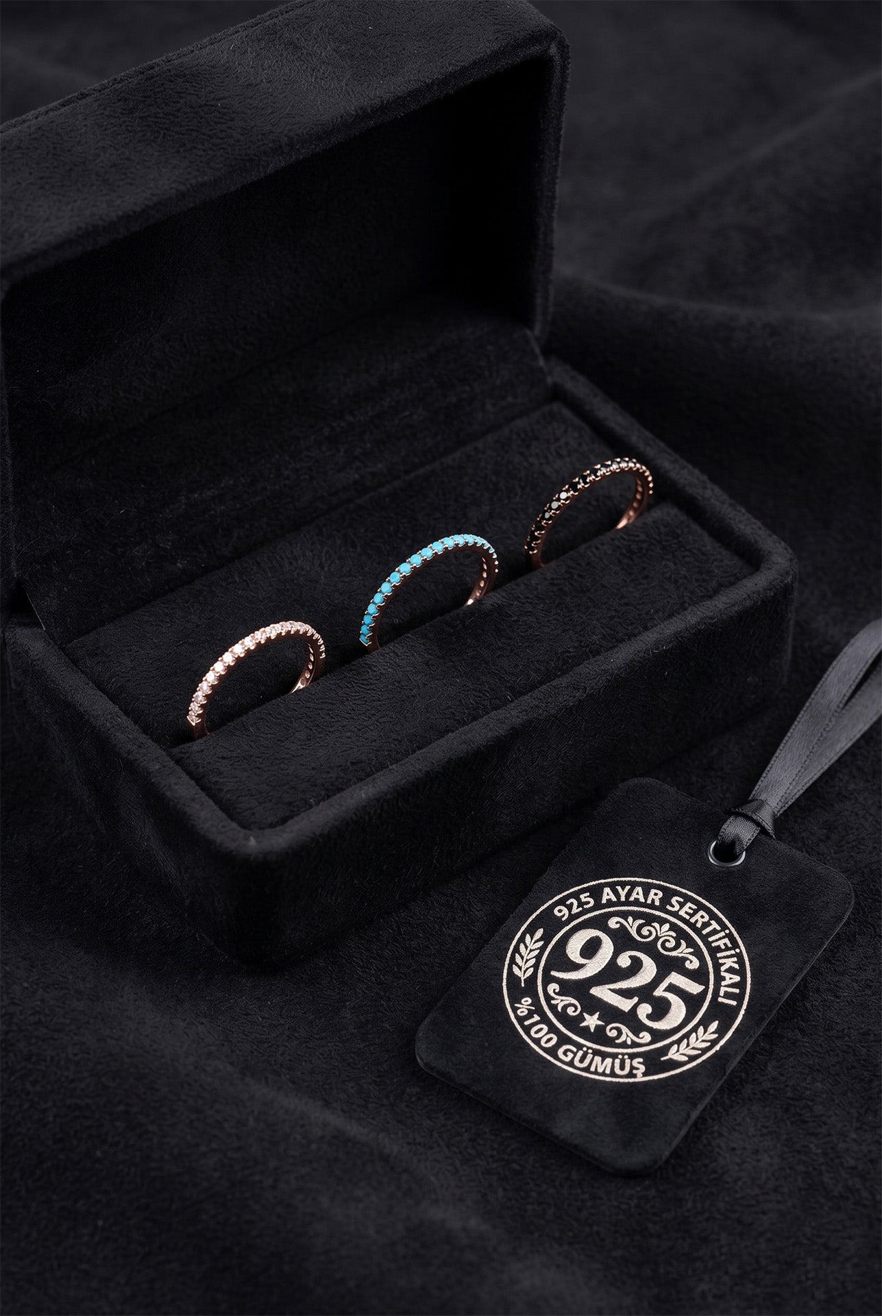 925 Ayar Mix Taşlı Rose Minimal Tamtur 3'lü Gümüş Yüzük Set