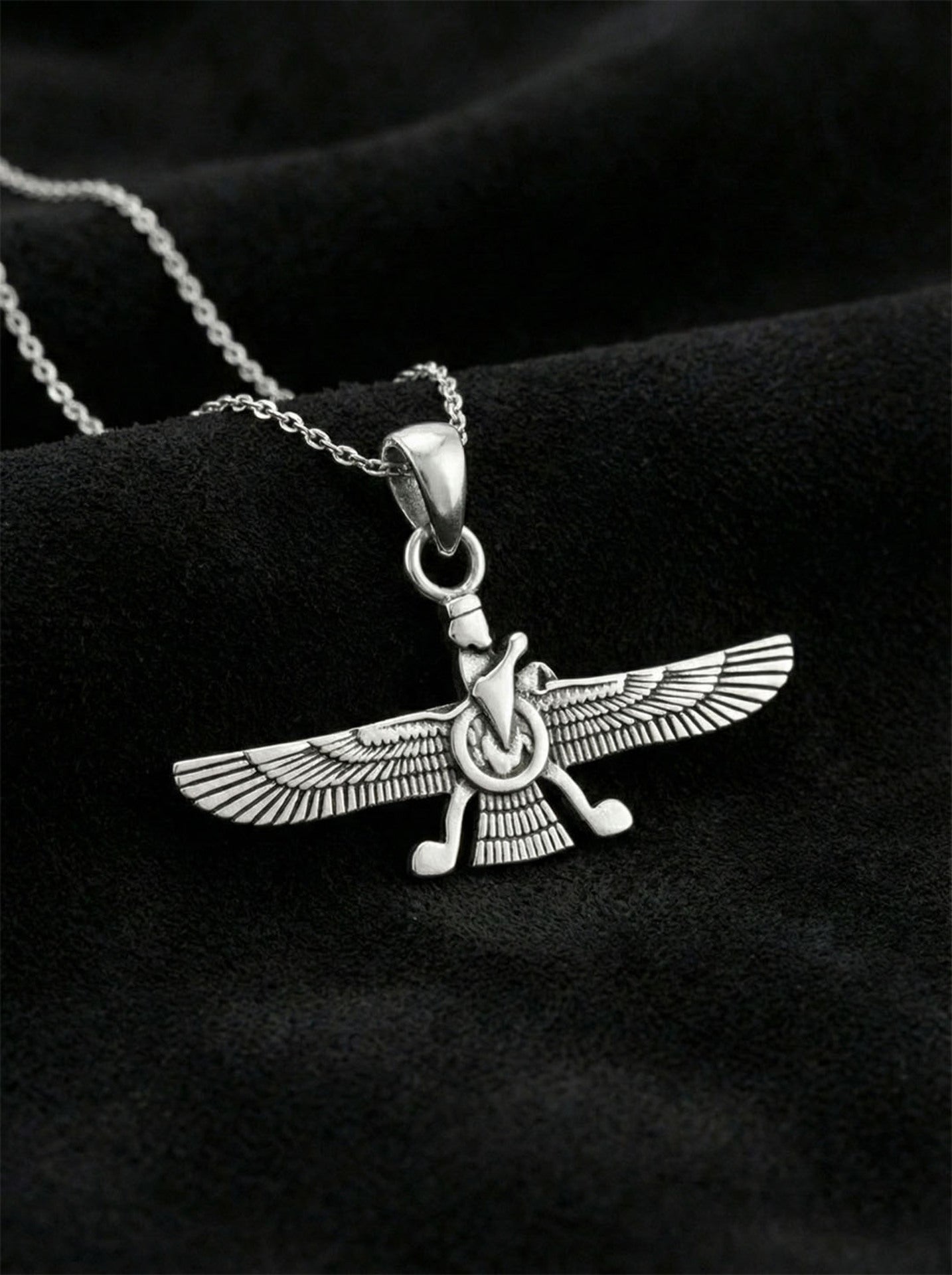 925 Ayar Oksitli Siyah Gümüş Ahura Mazda Unisex Gümüş Kolye