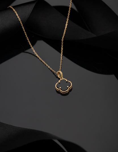 925 Ayar Oniks Taşlı Gold Van Cleef Yonca Gümüş Kolye