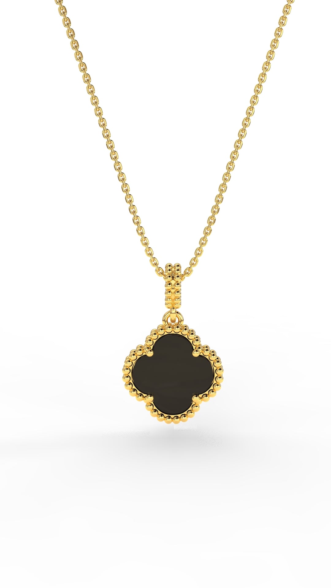 925 Ayar Oniks Taşlı Gold Van Cleef Yonca Gümüş Kolye