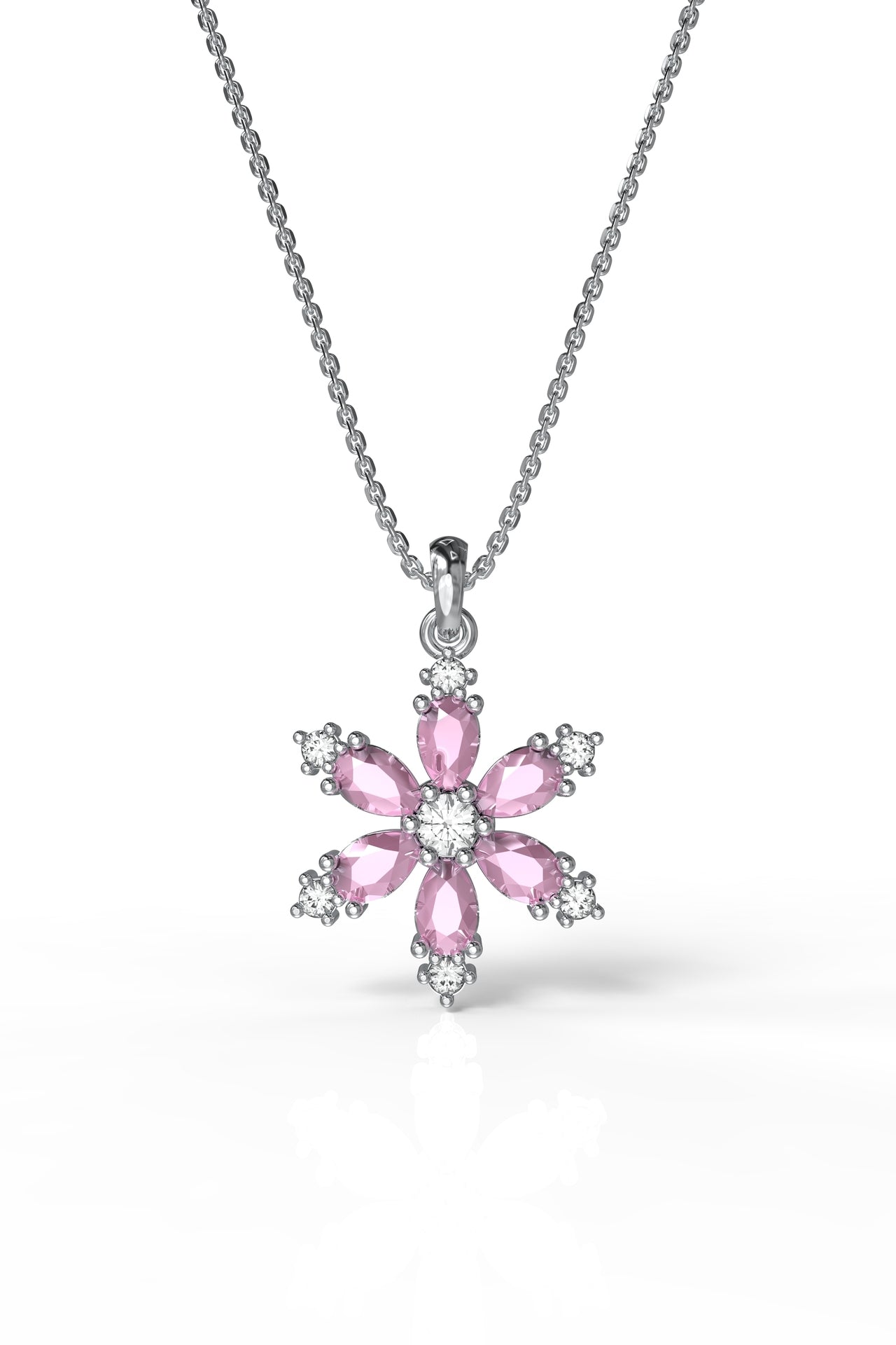 925 Ayar Pembe Kuvars Taşlı Rodyum Lotus Çiçeği Gümüş Kolye