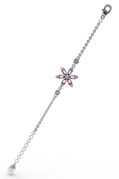 925 Ayar Pembe Taşlı Rodyum Lotus Çiçeği Gümüş Bileklik