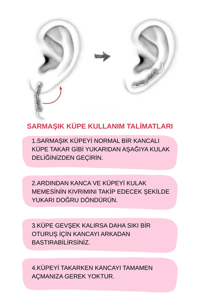 925 Ayar Rodyum Kalp Motifli Yatay Sarmaşık Gümüş Küpe