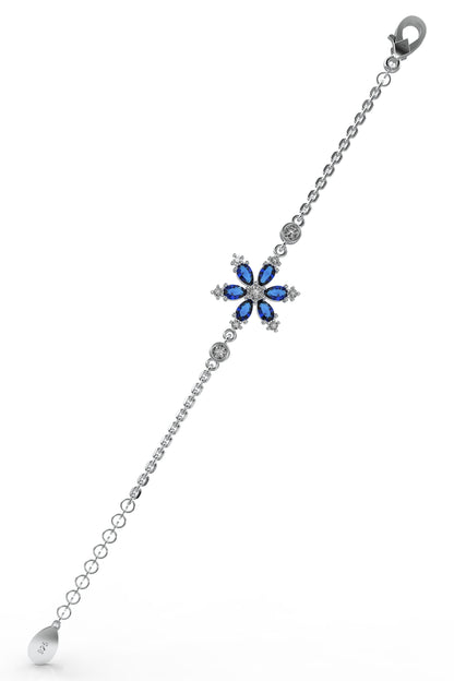 925 Ayar Safir Taşlı Rodyum Lotus Çiçeği Gümüş Bileklik
