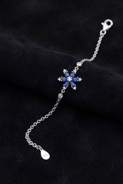 925 Ayar Safir Taşlı Rodyum Lotus Çiçeği Gümüş Bileklik