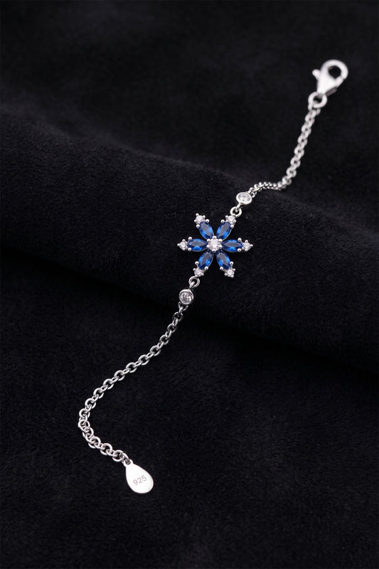 925 Ayar Safir Taşlı Rodyum Lotus Çiçeği Gümüş Bileklik