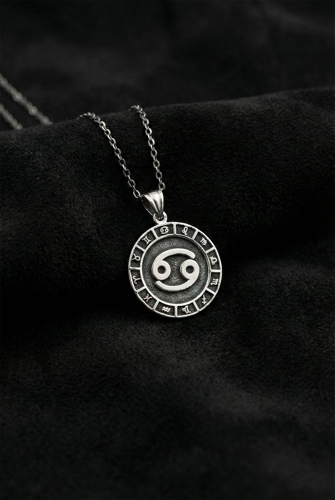 925 Ayar Yengeç Burcu Burç Çarkı Unisex Gümüş Kolye 45-55cm