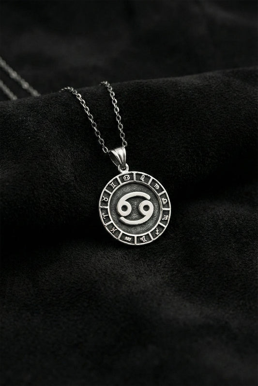 925 Ayar Yengeç Burcu Burç Çarkı Unisex Gümüş Kolye 45-55cm
