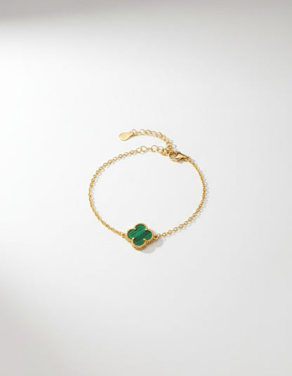 925 Ayar Yeşil Kaplangözü Taşlı Gold Tekli Yonca Gümüş Bileklik