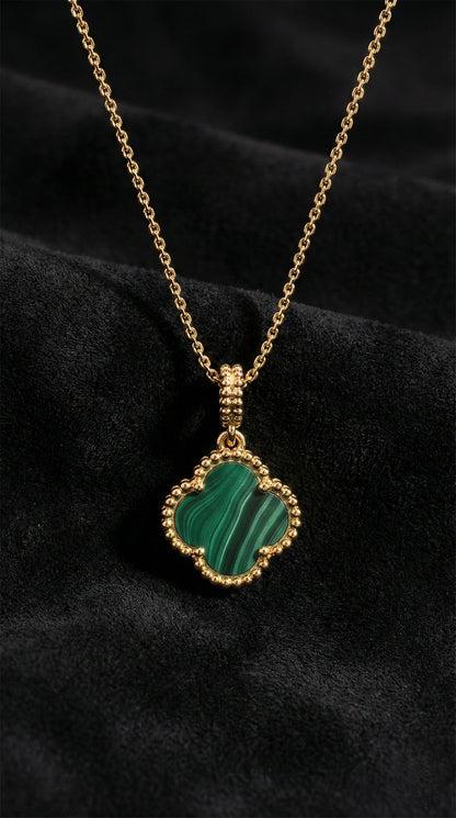 925 Ayar Yeşil Kaplangözü Taşlı Gold Van Cleef Yonca Gümüş Kolye
