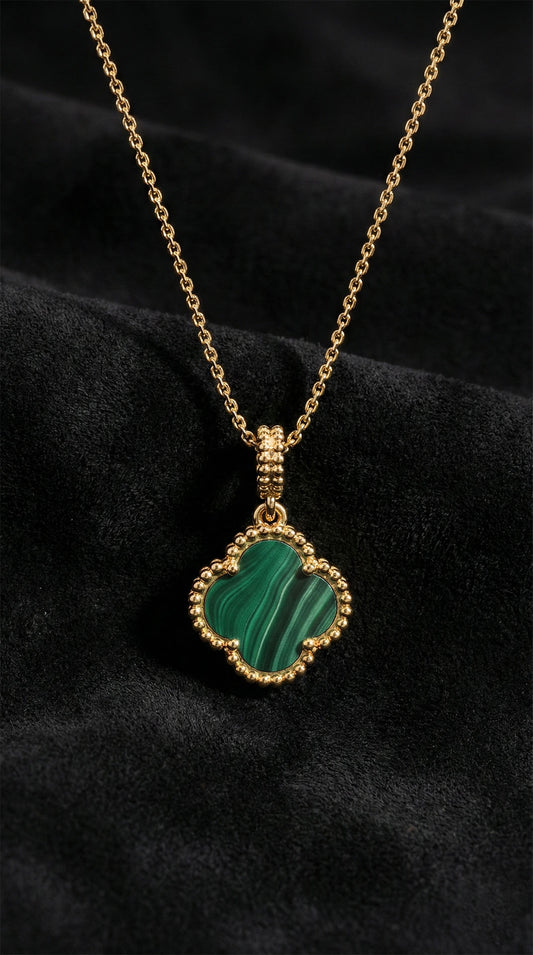 925 Ayar Yeşil Kaplangözü Taşlı Gold Van Cleef Yonca Gümüş Kolye