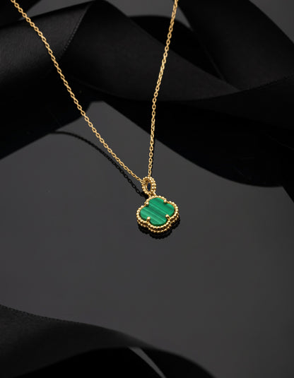 925 Ayar Yeşil Kaplangözü Taşlı Gold Van Cleef Yonca Gümüş Kolye