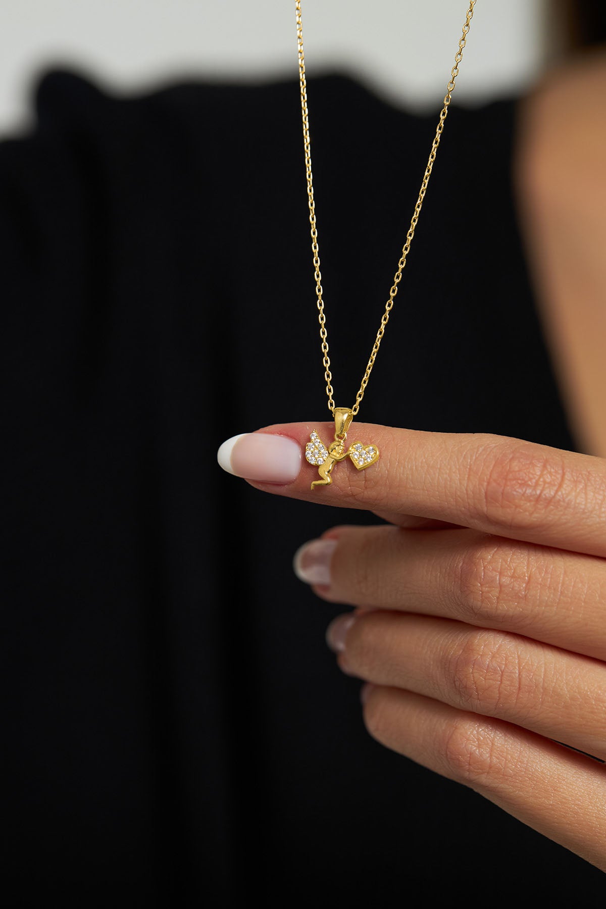 925 Ayar Zirkon Taşlı Gold Aşk Meleği Eros Gümüş Kolye