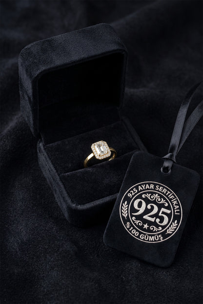 925 Ayar Zirkon Taşlı Gold Ayarlanabilir Baget Gümüş Yüzük