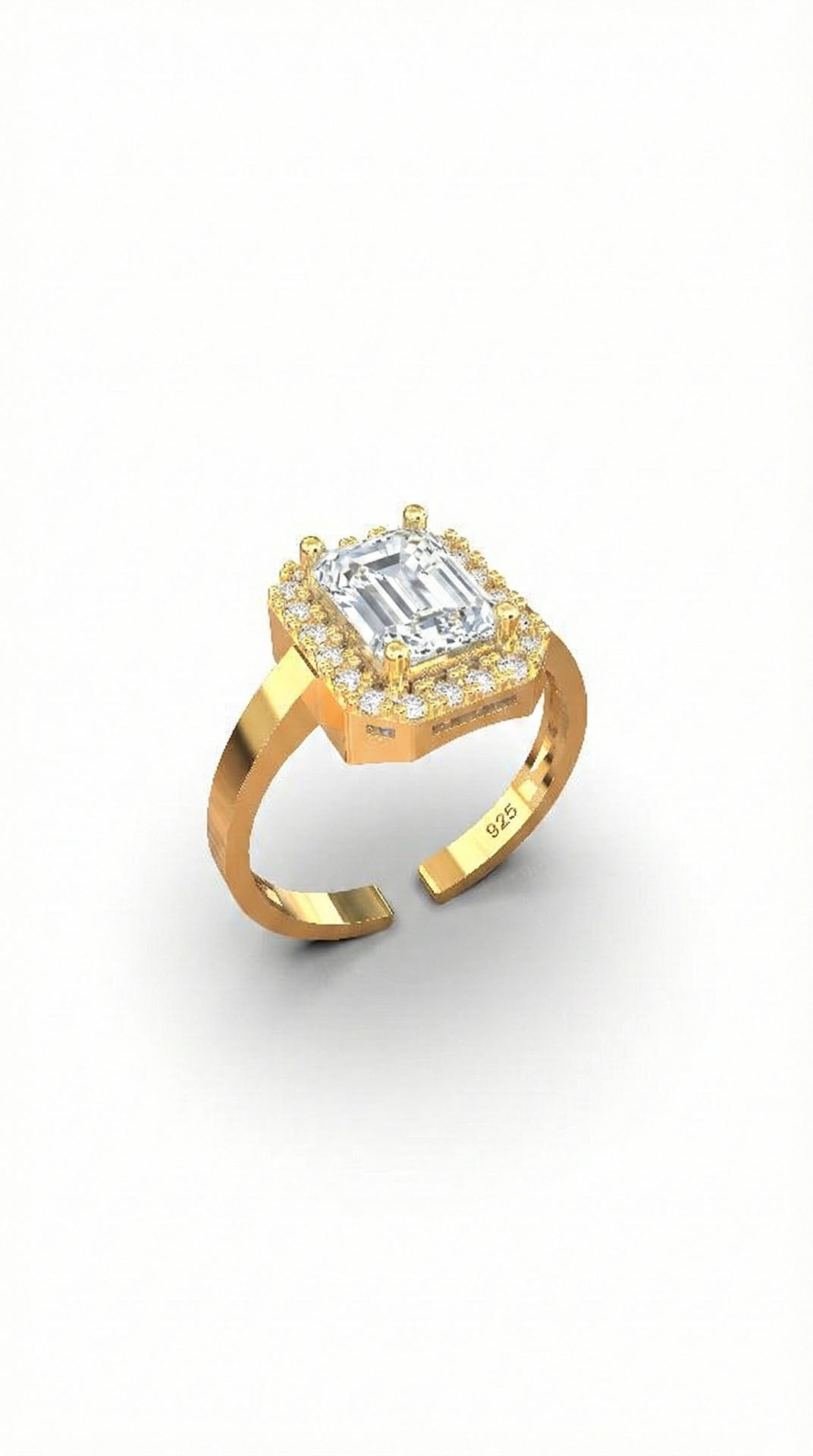925 Ayar Zirkon Taşlı Gold Ayarlanabilir Baget Gümüş Yüzük