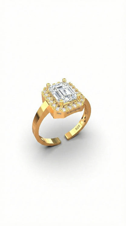 925 Ayar Zirkon Taşlı Gold Ayarlanabilir Baget Gümüş Yüzük