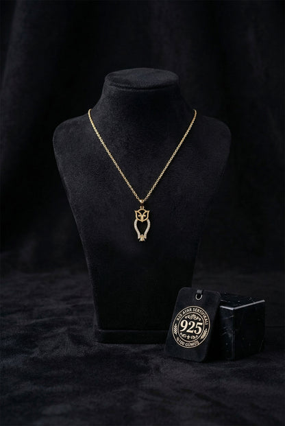 925 Ayar Zirkon Taşlı Gold Minimal Baykuş Gümüş Kolye