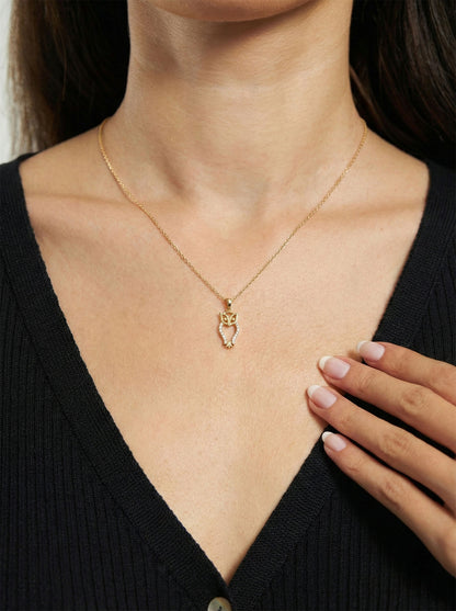 925 Ayar Zirkon Taşlı Gold Minimal Baykuş Gümüş Kolye
