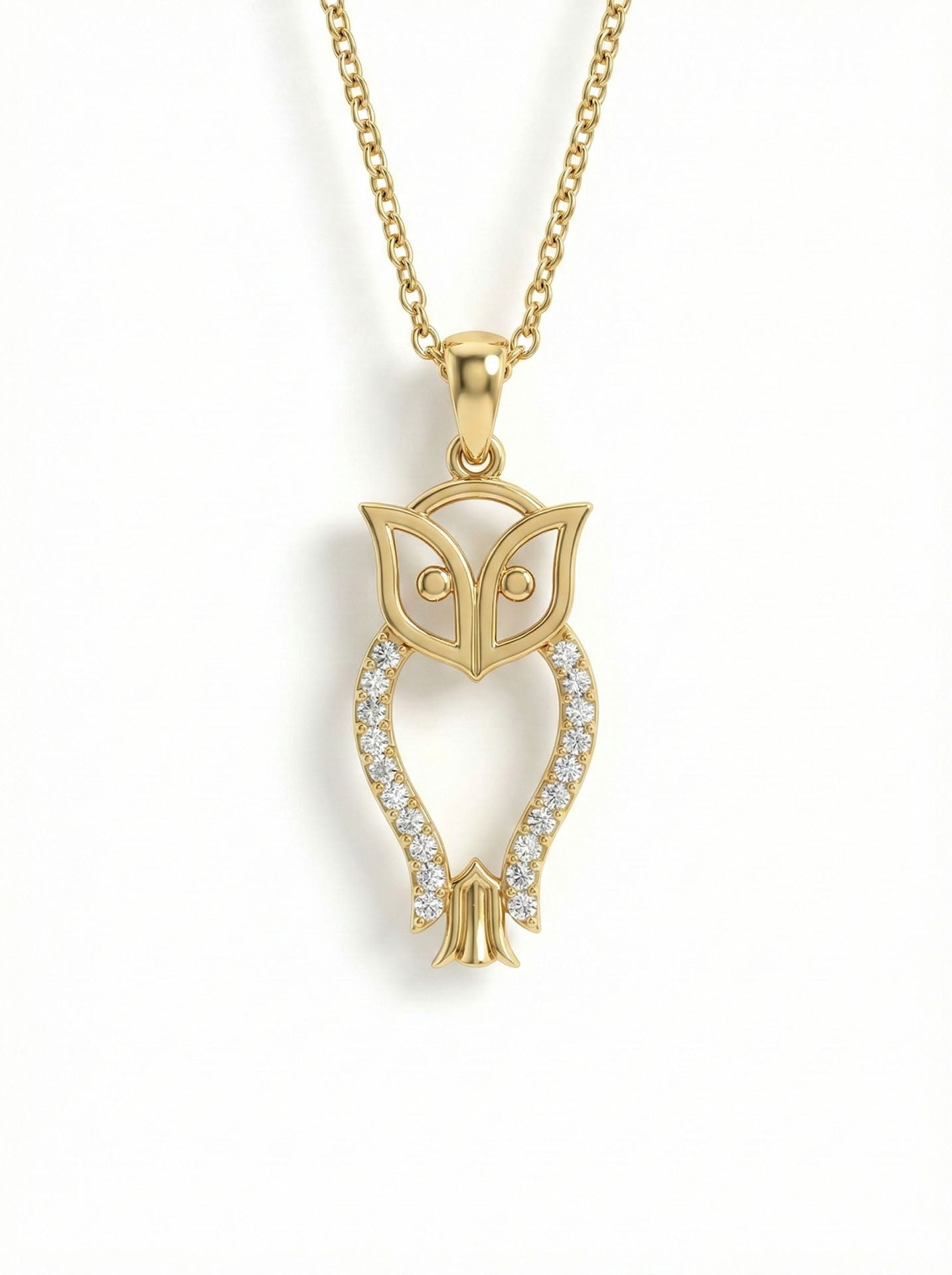 925 Ayar Zirkon Taşlı Gold Minimal Baykuş Gümüş Kolye