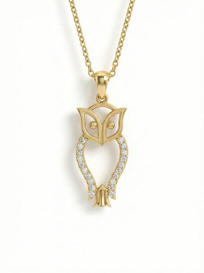 925 Ayar Zirkon Taşlı Gold Minimal Baykuş Gümüş Kolye