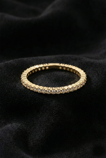 925 Ayar Zirkon Taşlı Gold Minimal Tamtur Gümüş Yüzük