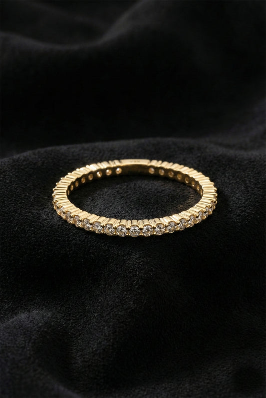 925 Ayar Zirkon Taşlı Gold Minimal Tamtur Gümüş Yüzük