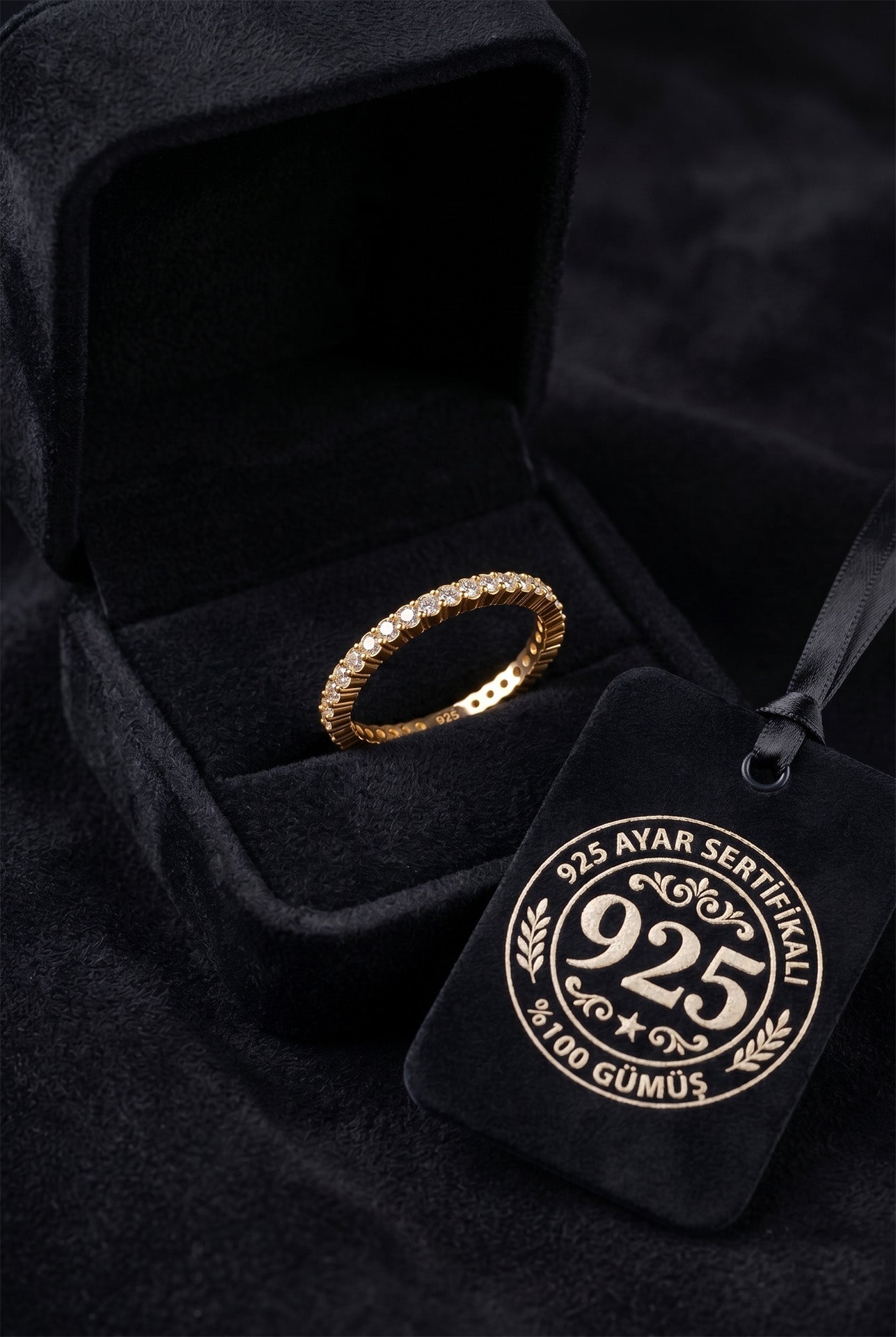 925 Ayar Zirkon Taşlı Gold Minimal Tamtur Gümüş Yüzük