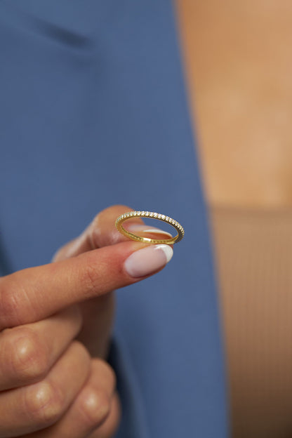 925 Ayar Zirkon Taşlı Gold Minimal Tamtur Gümüş Yüzük