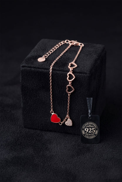 925 Ayar Zirkon Taşlı Mineli Rose Kalp Minimal Gümüş Bileklik