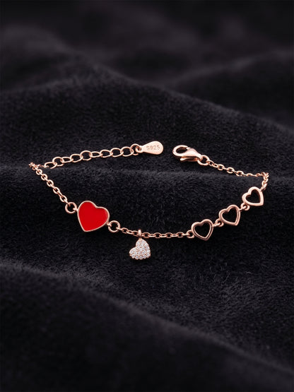 925 Ayar Zirkon Taşlı Mineli Rose Kalp Minimal Gümüş Bileklik