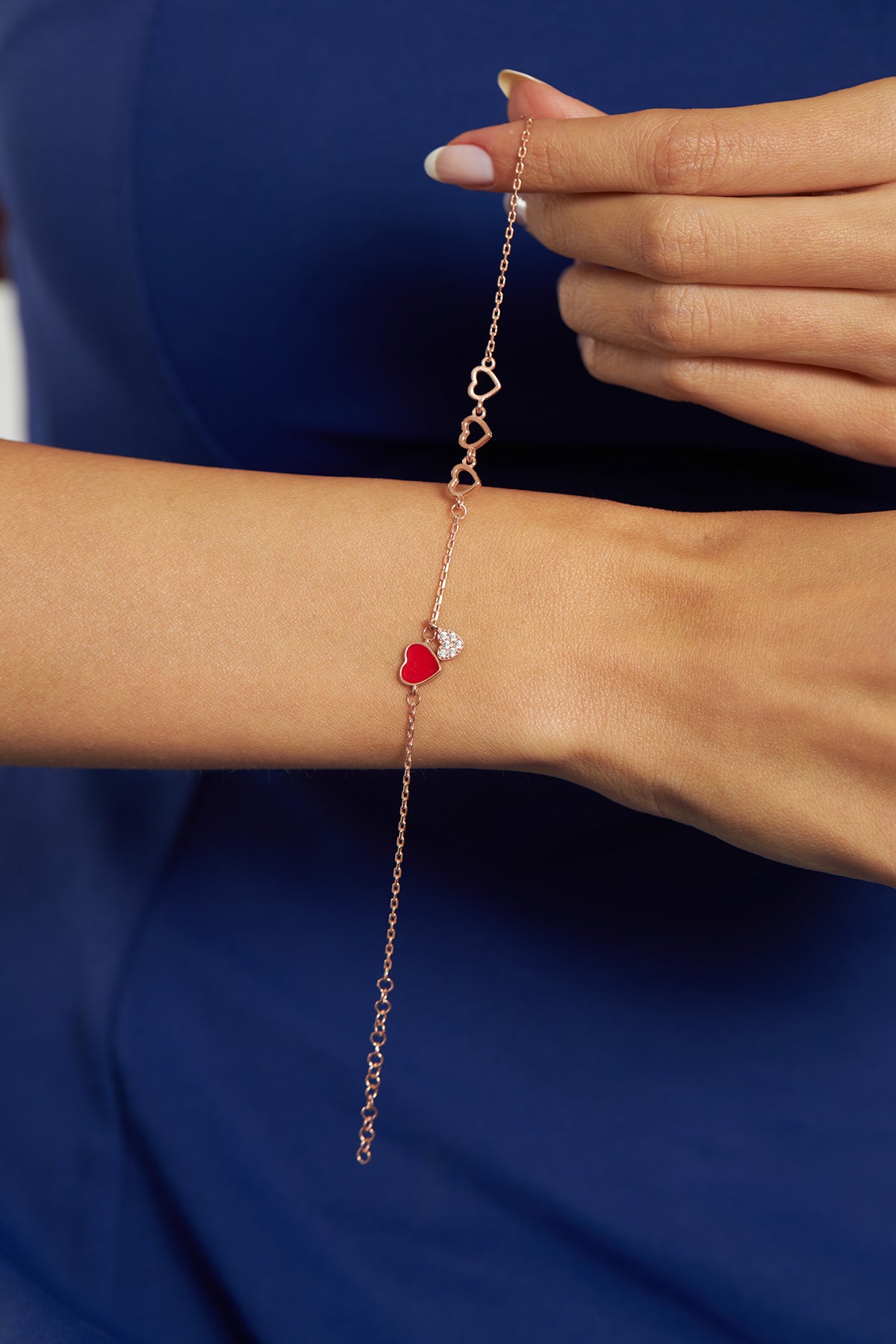 925 Ayar Zirkon Taşlı Mineli Rose Kalp Minimal Gümüş Bileklik