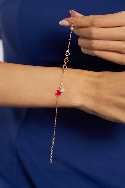925 Ayar Zirkon Taşlı Mineli Rose Kalp Minimal Gümüş Bileklik