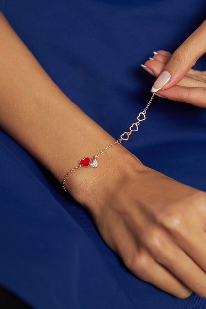 925 Ayar Zirkon Taşlı Mineli Rose Kalp Minimal Gümüş Bileklik